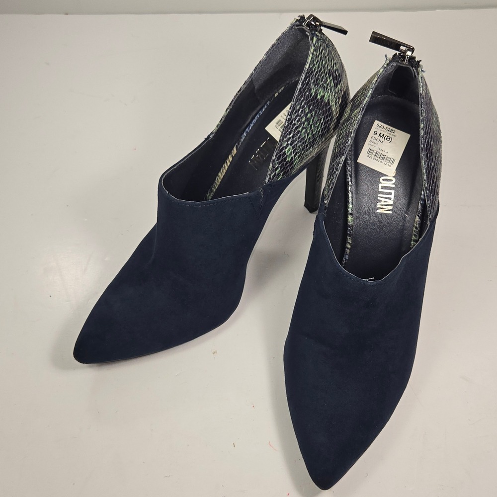 Cosmopolitan Edena Navy Blue Suede Snakeskin Pointed Toe‎ Stiletto Heel  9M